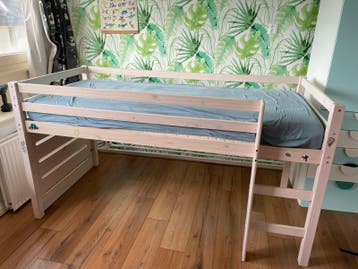 Halfhoogslaper wit hout, 90x200 cm, inclusief lattenbodem
