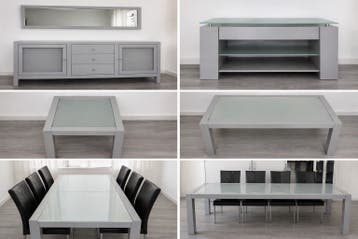 Complete meubelset: modern grijs met glazen bladen