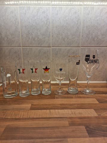 7 diverse bierglazen - Heineken, Bavaria, Cornet