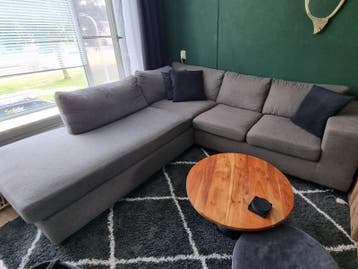 Grijze hoekbank met chaise longue