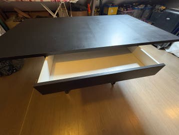 Zwart/donker bruin bureau met lade en extra blad - 140x80 cm