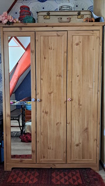 Kledingkast fineer hout met spiegel, 2/3 hang, 1/3 leg