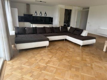 Grote Hoekbank met Chaise Longue - Bruin/Wit