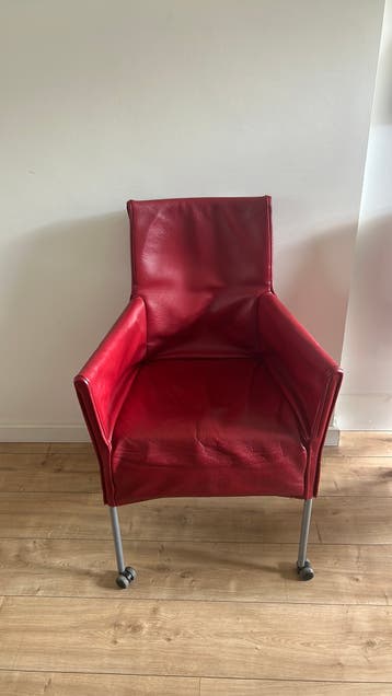Leren eetkamerstoelen rood 6x