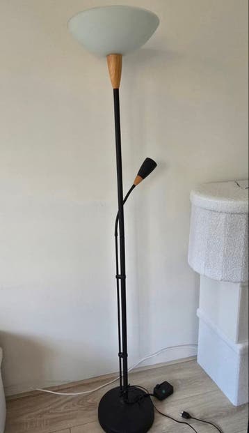 Gratis moderne Vloerlamp met Leeslamp - Zwart/Hout