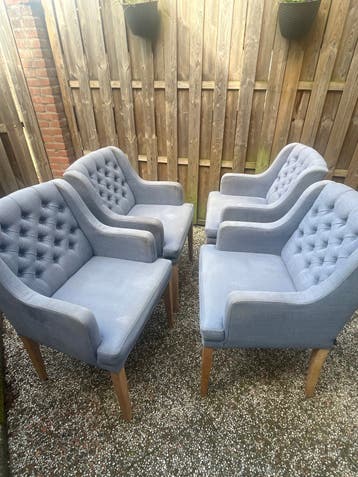 Set van 4 blauwe gestoffeerde stoelen met knopen