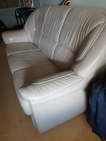 Mooie beige lederen bank - 190x90 cm - Gratis af te halen