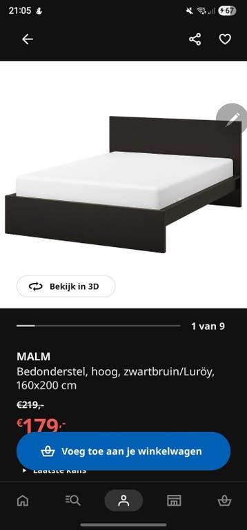 *GRATIS* Tweepersoonsbed MALM met lattenbodem en middenbalk