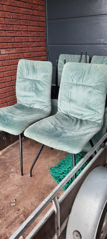 Set van 6 gebruikte stoelen, groen velours