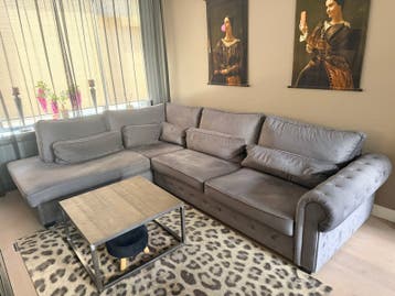 Grijze velvet hoekbank 335x250cm GRATIS