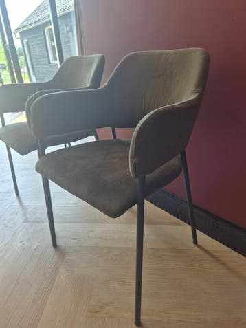 Set van 6 comfortabele eetkamerstoelen - Groen fluweel