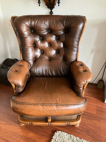 Fauteuil rotan+leer