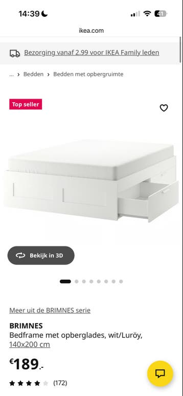 Ikea Brimnes bed 140x200 met Lönset lattenbodems