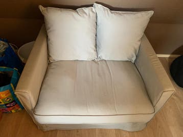 Comfortabele fauteuil met voetenbank - Beige stof