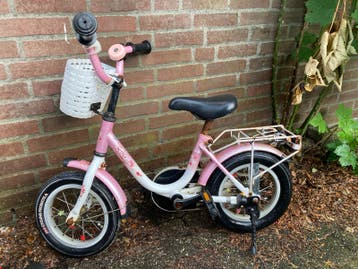 Roze kinderfiets met mandje - 12 inch