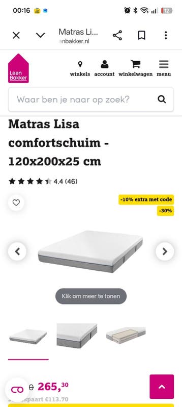 Matras Lisa comfortschuim 120x200x25 cm