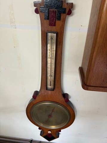 Antieke Barometer met Thermometer - Hout en Messing