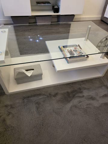 salon tafel met glazen plaat + TV kast