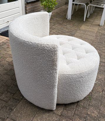 Witte Bouclé Fauteuil - Comfortabele Poef voor Huisdier
