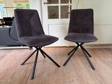 2x eetkamerstoelen - Grijs / taupe ribstof