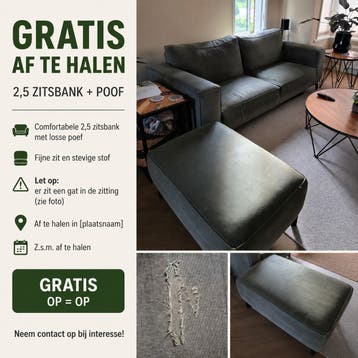 Gratis 2,5-zitsbank + poef | Opknapper