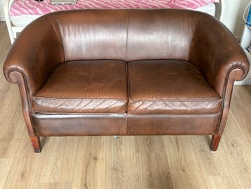 Leren tweezitsbank - Vintage bruin