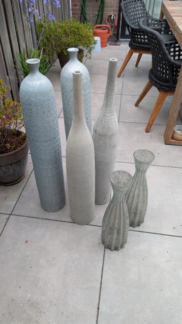 Gratis Set van 6 decoratieve vazen - Grijs en Blauw