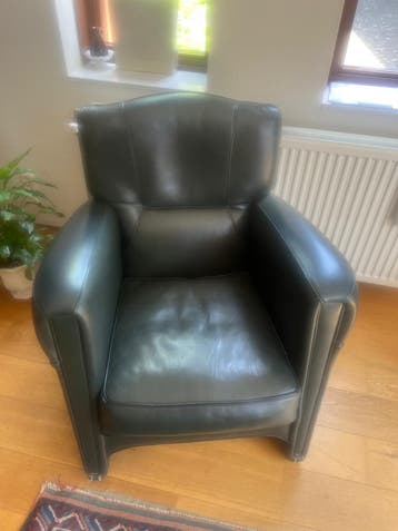 Groene leren fauteuil, leren stoel