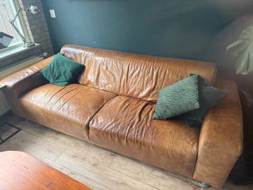 Leren bank, 3-zits, cognac kleur