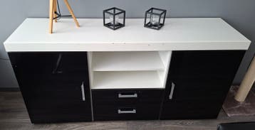 Modern dressoir zwart/wit met lades, 2 deuren en planken