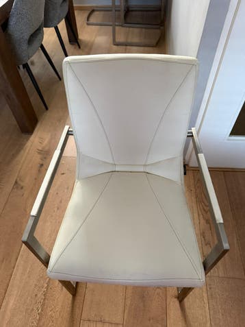 4x crème wit leren eetkamerstoelen (Henders & Hazel)