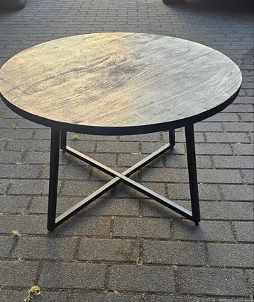 Ronde salontafel met zwart metalen onderstel