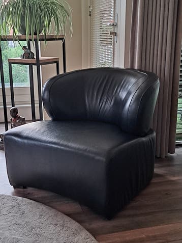 2 stuks zwarte Leren Fauteuil - Comfortabele Design Stoel