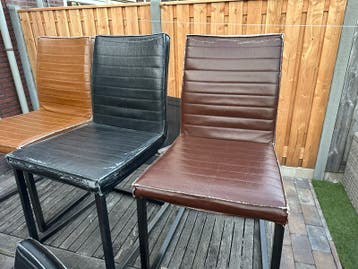 Set van 6 huiskamerstoelen - bruin, zwart, cognac