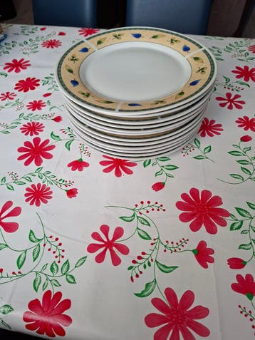 Set van 12 Gebruikte Borden met Bloemmotief