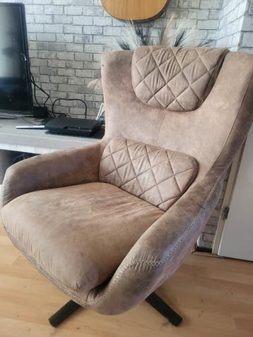 Comfortabele draai fauteuil - Bruin/beige stof