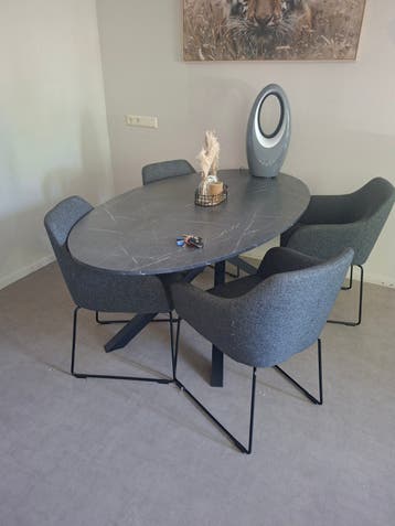 Ovale eettafel  met stoelen