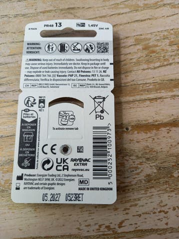 Batterijtjes gehoortoestel maat 13, oranje