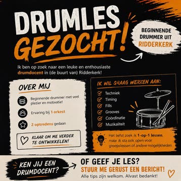 Drumles gezocht in Ridderkerk (M28)