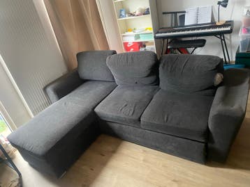GRATIS - Grijze Hoekbank met Opbergruimte+Uitschuifbaar Bed