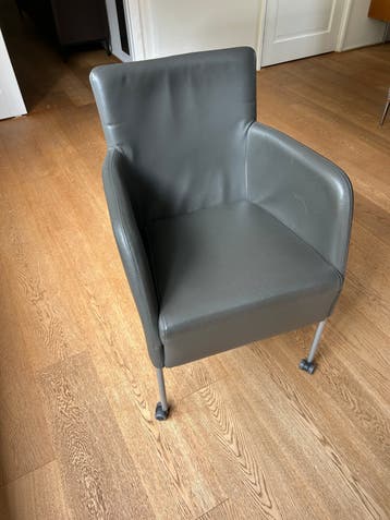 Eetkamerstoelen op wielen - set van 6 - grijs leer