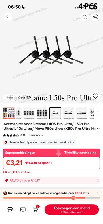 Zijborstels voor Dreame L40S/L50s Pro Ultra Robotstofzuiger