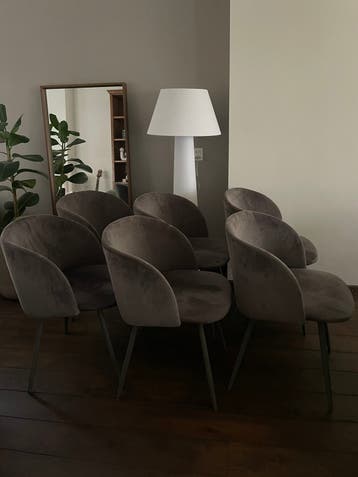 6 fluwelen grijze eetkamerstoelen - Sostrene Grene