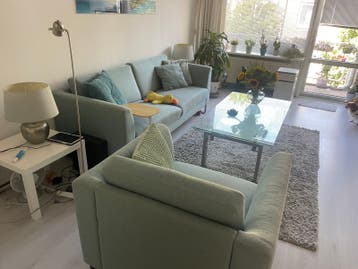 Comfortabele 3-zitsbank en fauteuil - Lichtblauw stof