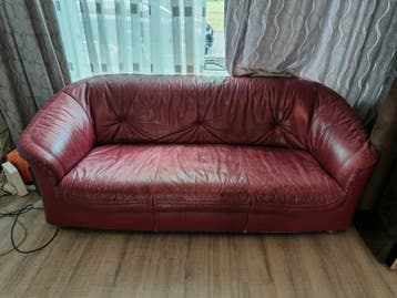 Comfortabele rode leren bank - 3-zits