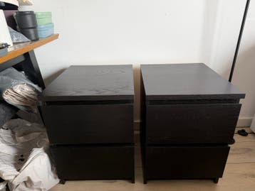 Gratis ophalen 2 IKEA MALM nachtkatjes donkerbruin/zwart