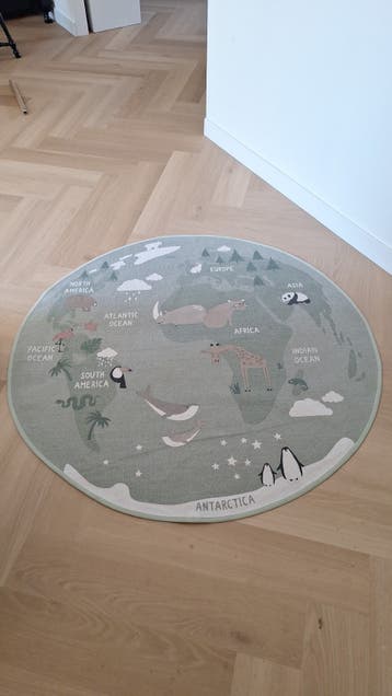 Rond Vloerkleed Wereldkaart Kinderkamer Groen