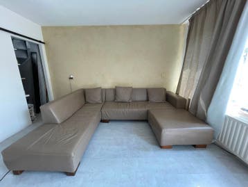 Lounge bank met hocker en kussens - Ultra dik leer