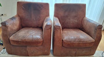 2x Leren Fauteuils - Cognacbruin - 85x90x85 cm