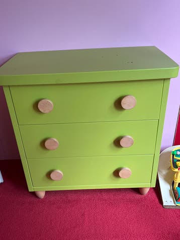Groene ladekast met 3 laden - 77x78x44 cm